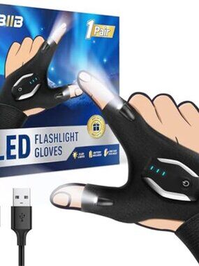 LED Flashlight Gloves Rechargeable Hands Free Light Work Fishing Camping